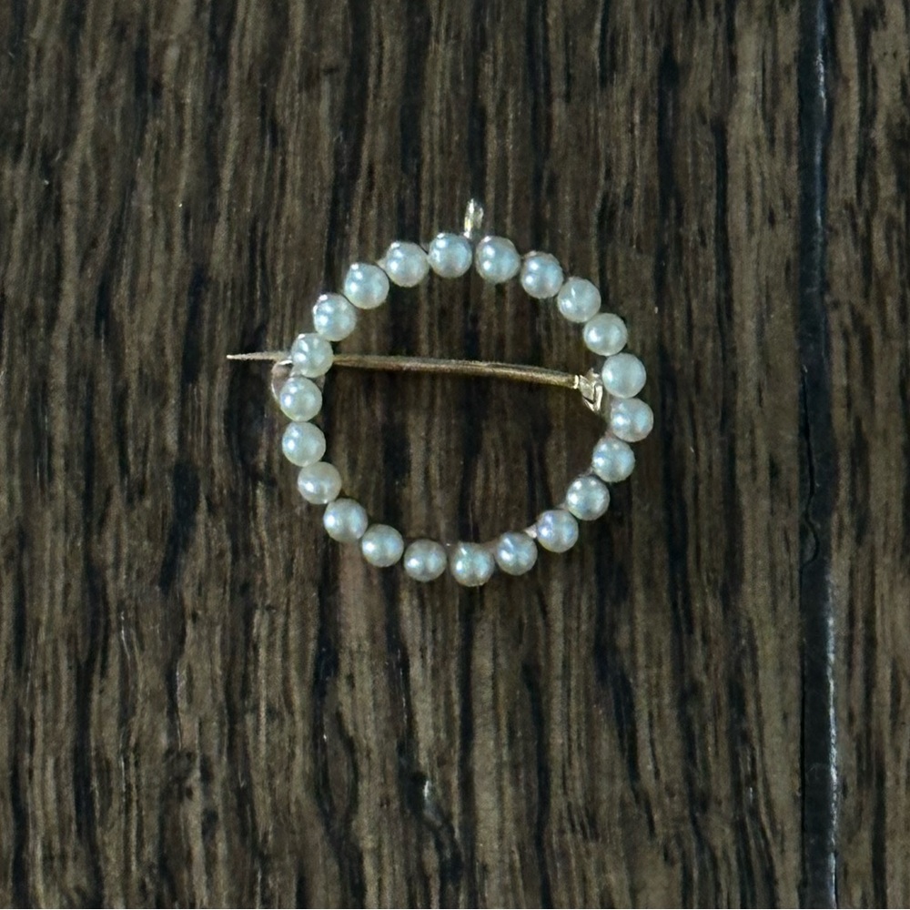 Vintage 14K Gold Seed Pearl Circle Brooch Pendant | Convertible Pin | 0.75”